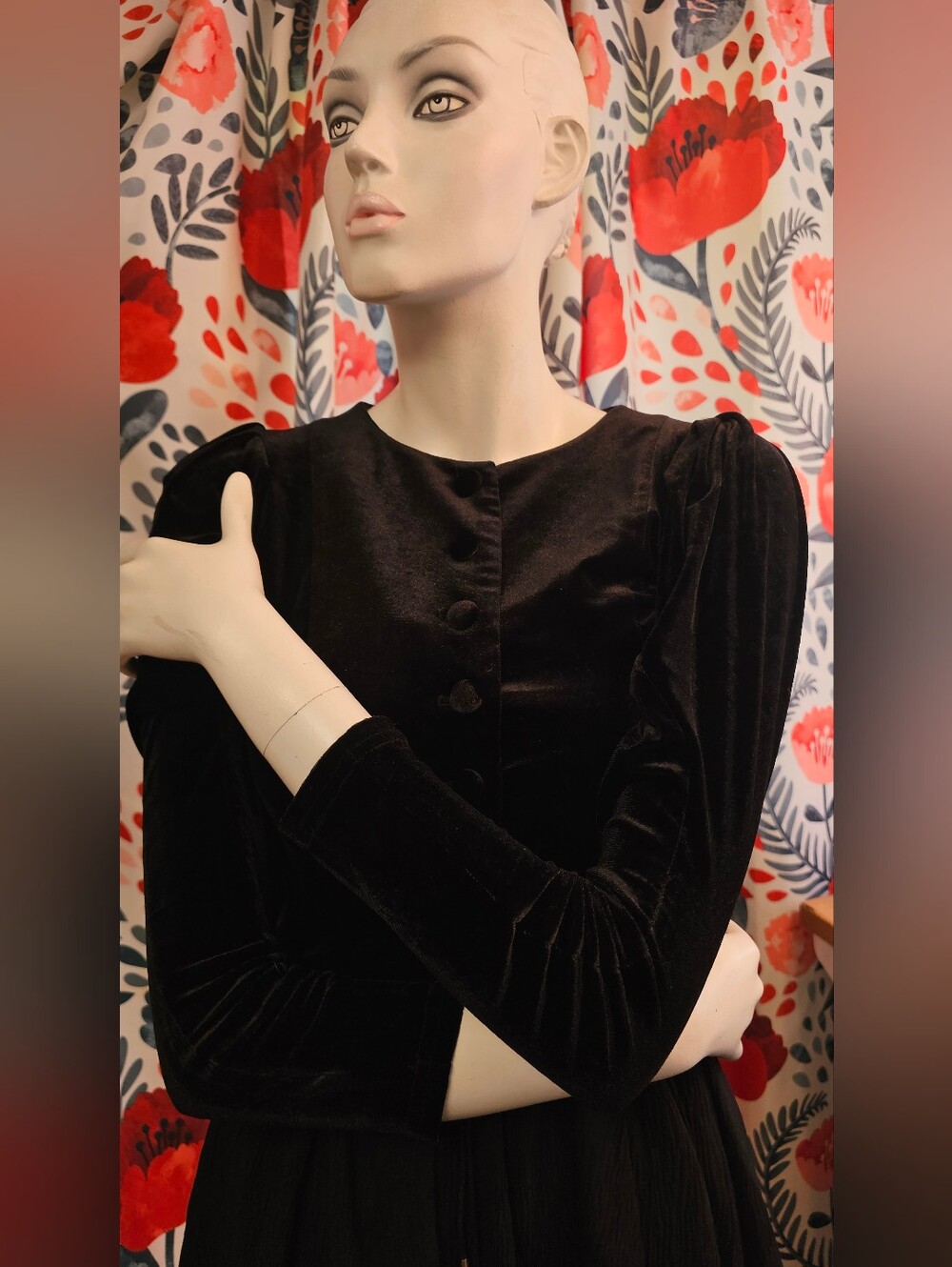 Cider Black Velvet Puff-Sleeve Blazer Jacket